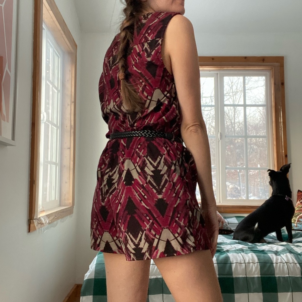Printed Jewel Tone Belted Romper - Picture 2 of 7